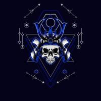 samurai skull helmet with sacred geometry for t-shirt design vector