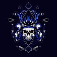 samurai skull helmet with sacred geometry for t-shirt design vector