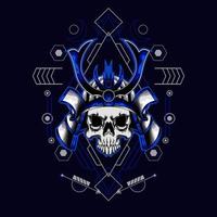 samurai skull helmet with sacred geometry for t-shirt design vector