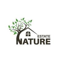 Logotipo ilustrativo de la casa del árbol para empresas relacionadas con el cuidado del medio ambiente. viviendas naturales naturales vector