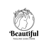 logotipo de diseño de belleza con mujer en estilo circular y plantilla de diseño floral, logotipo, mujer, spa, vector premium