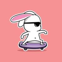 vector illustration of cute white bunny playing skateboard