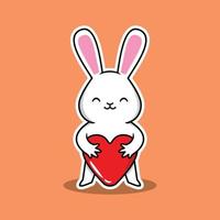 vector illustration of cute white rabbit hugging heart