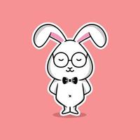nerdy cute white rabbit vector illustration