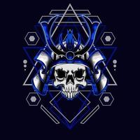 samurai skull helmet with sacred geometry for t-shirt design vector