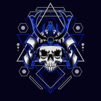 samurai skull helmet with sacred geometry for t-shirt design vector