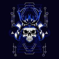 samurai skull helmet with sacred geometry for t-shirt design vector
