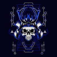 samurai skull helmet with sacred geometry for t-shirt design vector