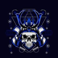 samurai skull helmet with sacred geometry for t-shirt design vector