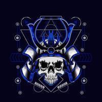 samurai skull helmet with sacred geometry for t-shirt design vector