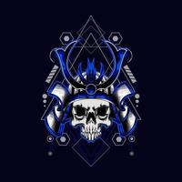 samurai skull helmet with sacred geometry for t-shirt design vector