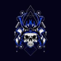 samurai skull helmet with sacred geometry for t-shirt design vector