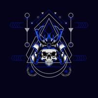samurai skull helmet with sacred geometry for t-shirt design vector
