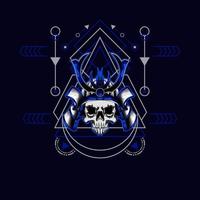 samurai skull helmet with sacred geometry for t-shirt design vector