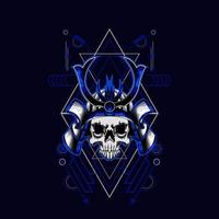 samurai skull helmet with sacred geometry for t-shirt design vector