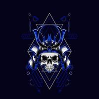 samurai skull helmet with sacred geometry for t-shirt design vector