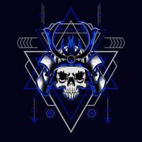 samurai skull helmet with sacred geometry for t-shirt design vector