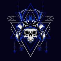 samurai skull helmet with sacred geometry for t-shirt design vector