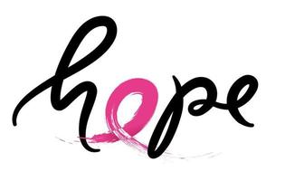 hope typography handwritten design with cancer awareness ribbon for breast cancer campaign vector.