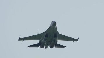 NOVOSIBIRSK, RUSSIAN FEDERATION JULY 28, 2019 - Russian Falcons aerobatic team by Sukhoi SU 35 Flanker E. Airshow at the Mochische aerodrome -UNNM- video