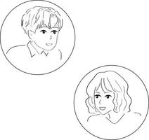 Avatars of a guy and a girl.Black and white illustration. vector