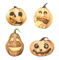 Set of Pumpkins for Halloween. Watercolor illustration. vector