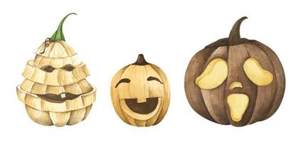 Set of Pumpkins for Halloween. Watercolor illustration.