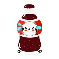 Linda botella triste bebida fría personaje de cola. icono de ilustración de personaje kawaii de dibujos animados dibujados a mano vectorial. aislado sobre fondo blanco. triste botella bebida fría cola vector