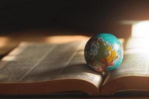 World globe on  book. education school Concept photo