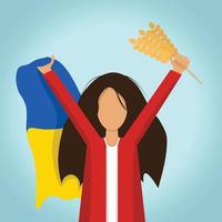 mujer con ilustración de vector de bandera de Ucrania. amarillo y azul