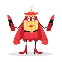 Melon superhero fruit cartoon character, vector food in super hero costume and mask. Happy melon fruit with energy power in magic cape, organic  food superpower