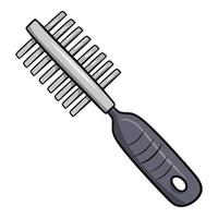 Metal comb for animals with a black plastic handle, vector illustration in cartoon style on a white background