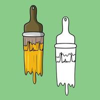 A set of pictures, a wide brush with paint, a drop of paint, a drawing tool, a vector illustration in cartoon style on a colored background