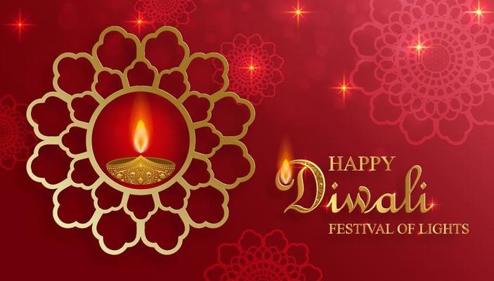 Diya lamp with fire lighting for Diwali, Deepavali or Dipavali, the Indian festival of lights on color background