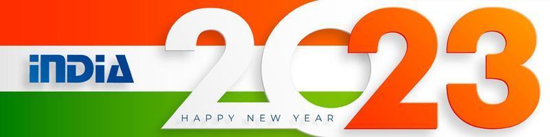 feliz año nuevo 2023, patrón festivo con concepto de bandera india sobre fondo de color