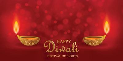 lámpara diya con iluminación de fuego para diwali, deepavali o dipavali, el festival indio de luces sobre fondo de color vector