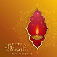 Happy Diwali vector illustration. Festive Diwali and Deepawali card. The Indian festival of lights on gold color background