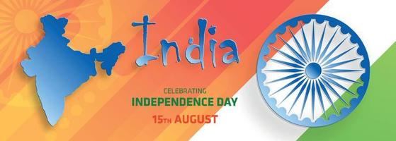 India independence Day, 15 of August text in saffron characters  with india elements and blue Ashok Wheel on color background vector