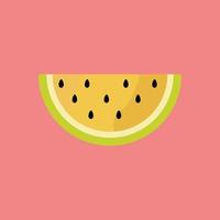 Vector image of half circle yellow watermelon complete with seeds isolated on pink background