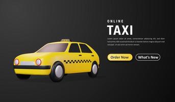 Realistic 3d taxi car, online transportation service landing page concept. Vector illustration