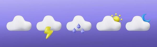 Realistic cloud weather icon set, vector shape rendering for 3d weather icon display