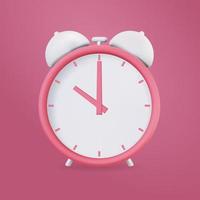 Realistic 3d alarm clock vector with pink color and blank background, vector shape rendering for real objects display. minimal studio room scene