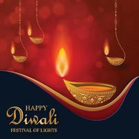 Diya lamp with fire lighting for Diwali, Deepavali or Dipavali, the Indian festival of lights on color background vector