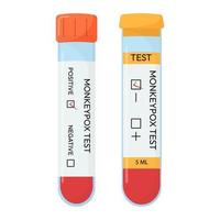 Blood sample tube for Monkeypox virus test. Positive or negative test. Test systems. vector