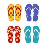 Pair of beach slippers. Collection of fashion flip flops. Flat vector illustration