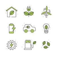 Collection of Eco Green Technology Simple Line Art Icons vector