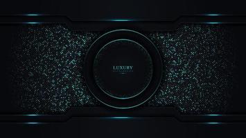 Dark blue abstract background black overlay layers. golden circle and shiny line and gold glitter dots element on luxury background vector