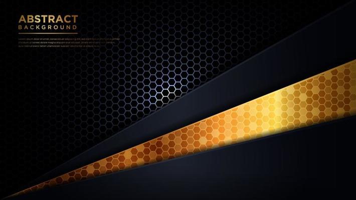 Abstract modern dark blue and gold futuristic background. Abstract dark gray hexagon mesh in blue triangle gold line design modern futuristic background vector illustration