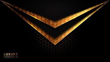 Abstract modern dark and gold triangle futuristic luxury background. Abstract dark gray hexagon mesh in blue triangle gold line design modern futuristic background vector illustration