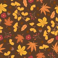 Seamless pattern with autumn leaves, berries, acorns and flowers. Vector graphics.